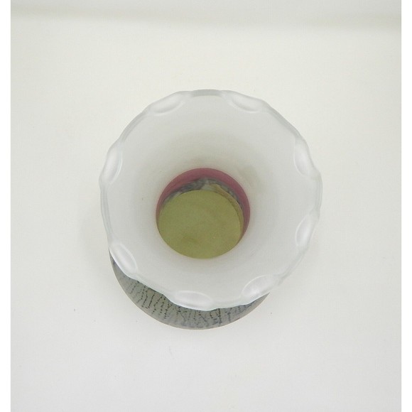 Rueven Art Glass Watercolor Drip Hand Painted Satin Bud Vase Ruffle Top 9 Inch - Picture 5 of 12